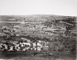 Panoramisch uitzicht op Jeruzalem vanaf de Olijfberg, gedrukt in een olifantenfolio van prenten uitgegeven door James Virtue, 1860